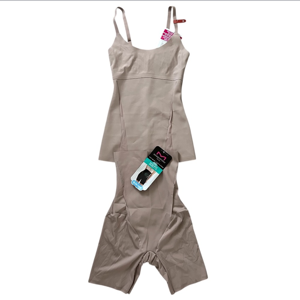 MAIDENFORM WOMEN’S Shapewear SET Nude Adjustable Straps Grip Tape Slimming M